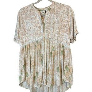 Anthropologie Beige and Green Patterned Blouse